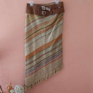 COMING FEBUARY NWT@$798 Ralph BLUE LABEL BiasCut LinenSerapeSkirt LEATHER Belted